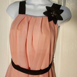 Girls Peach Dress Size 10 Chiffon Sleeveless Straps Black Beaded Flower KIDDO